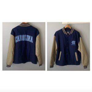 Vintage Oversized Leather Wool Bomber Jacket Champs Varsity Carolina Tar Heels